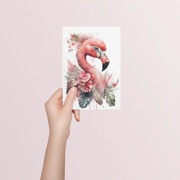 Watercolor Floral Flamingo Portrait Wall Art Illustration Print Poster Unframed - Picture 5 of 6